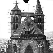 Photogrammetrische Aufnahme
Ausschnitt Ansicht Ost, um 1970 / ev. Stadtkirche St. Dionys in 73728 Esslingen am Neckar
