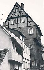 Ansicht von Nordosten, 1977 (Foto: StadtA SHA FS 02790b) / Wohnhaus, sog. Pfaff-Judas-Haus in 74532 Schwäbisch Hall