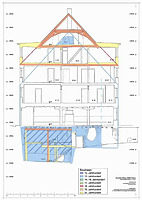 Bauphasenplan, Längsschnitt (B) Universitätsstr. 4 (Vorderhaus) / Haus „Zum Kleinen Strahl“ (Haus B) in 79098 Freiburg, Altstadt (27.11.2008 - Bearbeiter: F. Löbbecke, Plangrundlage: strebewerk)