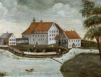 Das Franziskanerinnenkloster Kißlegg. Ölgemälde von A. Walser, um 1830. / ehem. Franziskanerinnenkloster Maria Bethlehem in 88353 Kißlegg (http://www.kloester-bw.de/klosterbasisdaten.php?nr=685&thema=&kreis=&bistum=&alle=&art=&orte=1&buchstabe=K&ungeteilt=&zeigekapitel=, abgerufen am 26.02.2016)