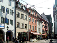 Fassaden der Häuser Kaiser-Joseph-Straße 217-229 / „Zum grünen Klee“ in 79098 Freiburg, Altstadt (08.08.2016 - Löbbecke Frank)