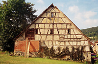 Blick auf die nördliche Giebelscheibe. Bestandteil der nachträglichen nordseitigen Erweiterung. / Scheune in 74653 Künzelsau, Kocherstetten (Stefan Uhl)