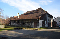 Büsingen, Junkerstraße 66- Südwestansicht Scheunenkomplex / Scheunenkomplex Bauteil I - III in 78266 Büsingen, Büsingen am Hochrhein (Landesamt für Denkmalpflege Freiburg, Bildarchiv)