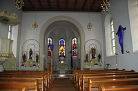Innenansicht in Richtung Osten (Chor) / Kath. Pfarrkirche St. Michael in 78628 Rottweil-Feckenhausen (Landesamt für Denkmalpflege Freiburg, Bildarchiv)