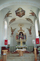 Innenansicht Chor / Kath. Pfarrkirche SS. Cosmas u. Damian in 79361 Sasbach-Jechtingen (Fotoarchiv Freiburg, Landesamt für Denkmalpflege)