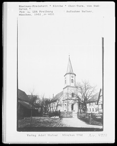 Blick auf den Chorturm von Südosten / Ev. Kirche St. Georg in 77866 Rheinau-Freistett (1952 - Landesamt für Denkmalpflege Baden-Württemberg, Außenstelle Freiburg)