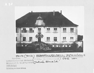 Ansicht der Südosttraufseite, vor dem Umbau zum Rathaus / Ehem. Pfarrhaus, heute Rathaus  in 88436 Eberhardzell (LAD Baden-Württemberg, Stuttgart)
