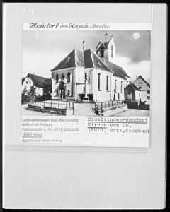 Südwestansicht / Kath. Filialkirche St. Blasius in 78253 Eigeltingen, Heudorf im Hegau (o.A. - LAD Baden-Württemberg, Außenstelle Freiburg, in Bildindex)