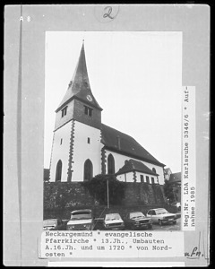 Nordostansicht / Ev. Kirche St. Ulrich in 69151 Neckargemünd (1985 - LAD Baden-Württemberg, Außenstelle Karlsruhe, Quelle: bildindex.)