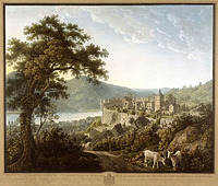 „Zweyte allgemeine Ansicht des Schlosses, der Stadt und des Thales von Heidelberg. Vom fuse des alten Schlosses auf dem kleinen Geisberge“, Charles de Graimberg und Christian Haldenwang, 1817 / Schloss Heidelberg (Sachgesamtheit) in 69117 Heidelberg, Altstadt