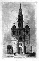 Das Münster von der Westseite im Jahre 1856. Kurze Zeit später wurden die Maßwerkhauben auf den Seitentürmen entfernt und durch Fialen ersetzt. / Münster Unserer Lieben Frau in 78462 Konstanz