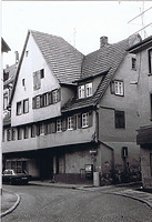 östliche, straßenseitige Trauffassade des Gebäudes als Nordhälfte eines Ursprungsbaus.
Nordgiebel des Ursprungshauses zur Gasse
 / Fachwerkhaus in 73728 Esslingen a.N., Esslingen am Neckar