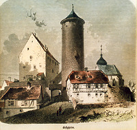 Historische Zeichnung, Ansicht von Süden / Wohnhaus mit Scheune (ehem. Torwächterhaus am Oberen Tor) in 74354 Besigheim (vor 1880 - Stadtarchiv Besigheim)