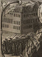 Schloss Weikersheim 1684. Kupferstich aus der Leichenpredigt auf Graf Siegfried von Hohenlohe-Langenburg. / Schloss in 97990 Weikersheim Schloss Weikersheim 1684. Kupferstich aus der Leichenpredigt auf Graf Siegfried von Hohenlohe-Langenburg. / Schloss in 97990 Weikersheim