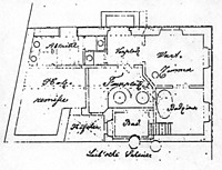 Badhaus, historischer Plan, Grundriss,
Urheber: Reidel, Friedrich (Architekt) / ehem. Synagoge mit Badehaus in 69502 Hemsbach 