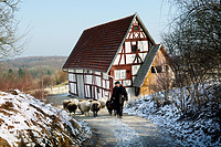Bauernhaus im FLM; Blick gen NO / Bauernhaus aus Aichelau (Hofanlage Aichelau, Hauptbau) in 72539 Aichelau (http://www.freilichtmuseum-beuren.de/museum/rundgang/bauernhaus-aus-aichelau/)