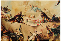 Deckenfresko in der ehem. Klosterkirche, anachronistische Darstellung der Klostergründung, Johann Georg Dieffenbrunner, 1755/56 / Ehem. Kanlzei des Oberamtmannes in 88484 Gutenzell-Hürbel (10.03.2012 - Postkarte Kloster Gutenzell) Deckenfresko in der ehem. Klosterkirche, anachronistische Darstellung der Klostergründung, Johann Georg Dieffenbrunner, 1755/56 / Ehem. Kanlzei des Oberamtmannes in 88484 Gutenzell-Hürbel (10.03.2012 - Postkarte Kloster Gutenzell)