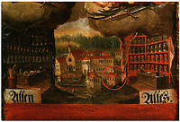 Gutenzeller Prozessionsfahne (Detail), um 1755/56, im Vordergund ist ein Apothekerzimmer zu sehen, im Hintergrund ein Teil des Klosters (Schlossbezirk 5 ist vollständig in Fachwerkbauweise wiedergegeben) / Ehem. Kanlzei des Oberamtmannes in 88484 Gutenzell-Hürbel (10.03.2012 - Beck, Otto und Ludwig Haas (Hg.): Gutenzell - Geschichte und Kunstwerke. Festschrift zur 750-Jahrfeier der einstigen Frauenzisterze, 1238 - 1988, München/Zürich 1988, S. 24.) Gutenzeller Prozessionsfahne (Detail), um 1755/56, im Vordergund ist ein Apothekerzimmer zu sehen, im Hintergrund ein Teil des Klosters (Schlossbezirk 5 ist vollständig in Fachwerkbauweise wiedergegeben) / Ehem. Kanlzei des Oberamtmannes in 88484 Gutenzell-Hürbel (10.03.2012 - Beck, Otto und Ludwig Haas (Hg.): Gutenzell - Geschichte und Kunstwerke. Festschrift zur 750-Jahrfeier der einstigen Frauenzisterze, 1238 - 1988, München/Zürich 1988, S. 24.)