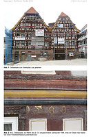 Ansicht Ostfassade und Inschriftdetail (2011) / Wohn- und Geschäftshaus (Alte Post) in 75031 Eppingen (01.07.2011 - Götz Echtenacher)
