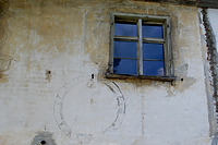 Ausschnitt Fassade Mittelbau; Fassungsreste / Gutshof Treherz in 88319 Treherz (18.07.2012 - A. Kuch)