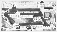 Ansicht von Gabriel Buzelin (Constatiae Beneditae, 1642) / Basilika St. Martin und Oswald in 88250 Weingarten (Bildindex Foto Marburg: Aufnahme-Nr. Z 24.479; Microfiche-Scan mi03173d01)